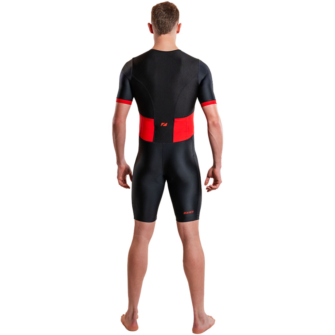2026 ZONE3 Mens Activate Short Sleeve Full Zip Trisuit TS21MACTS108 - Black / Red